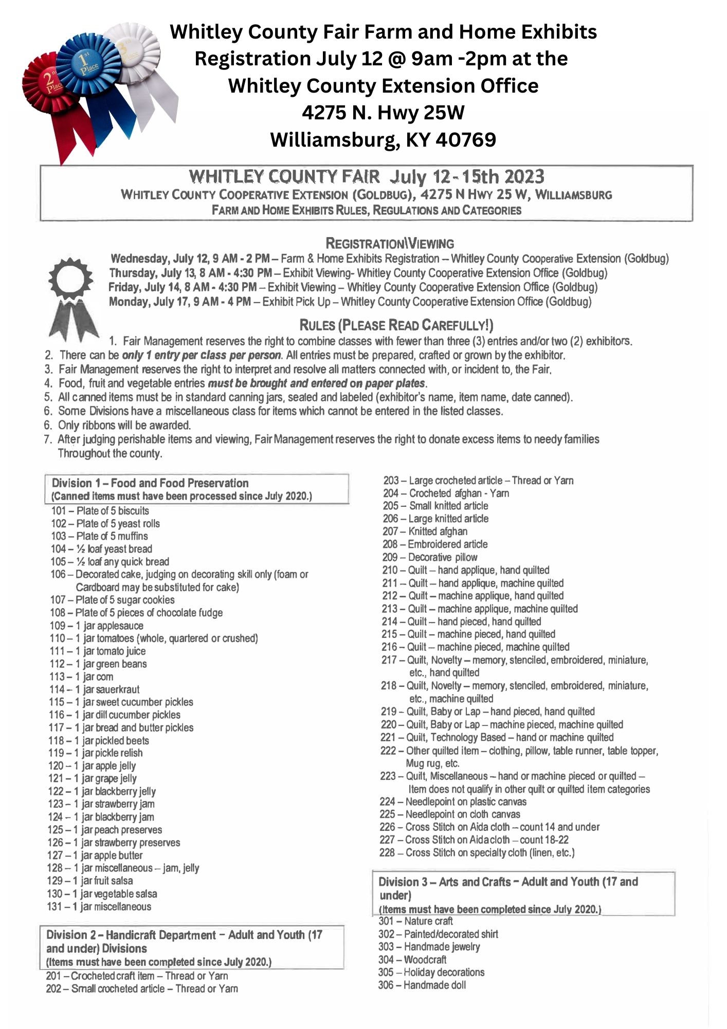 Whitley County Fair Farm and Home Exhibits Whitley County Extension