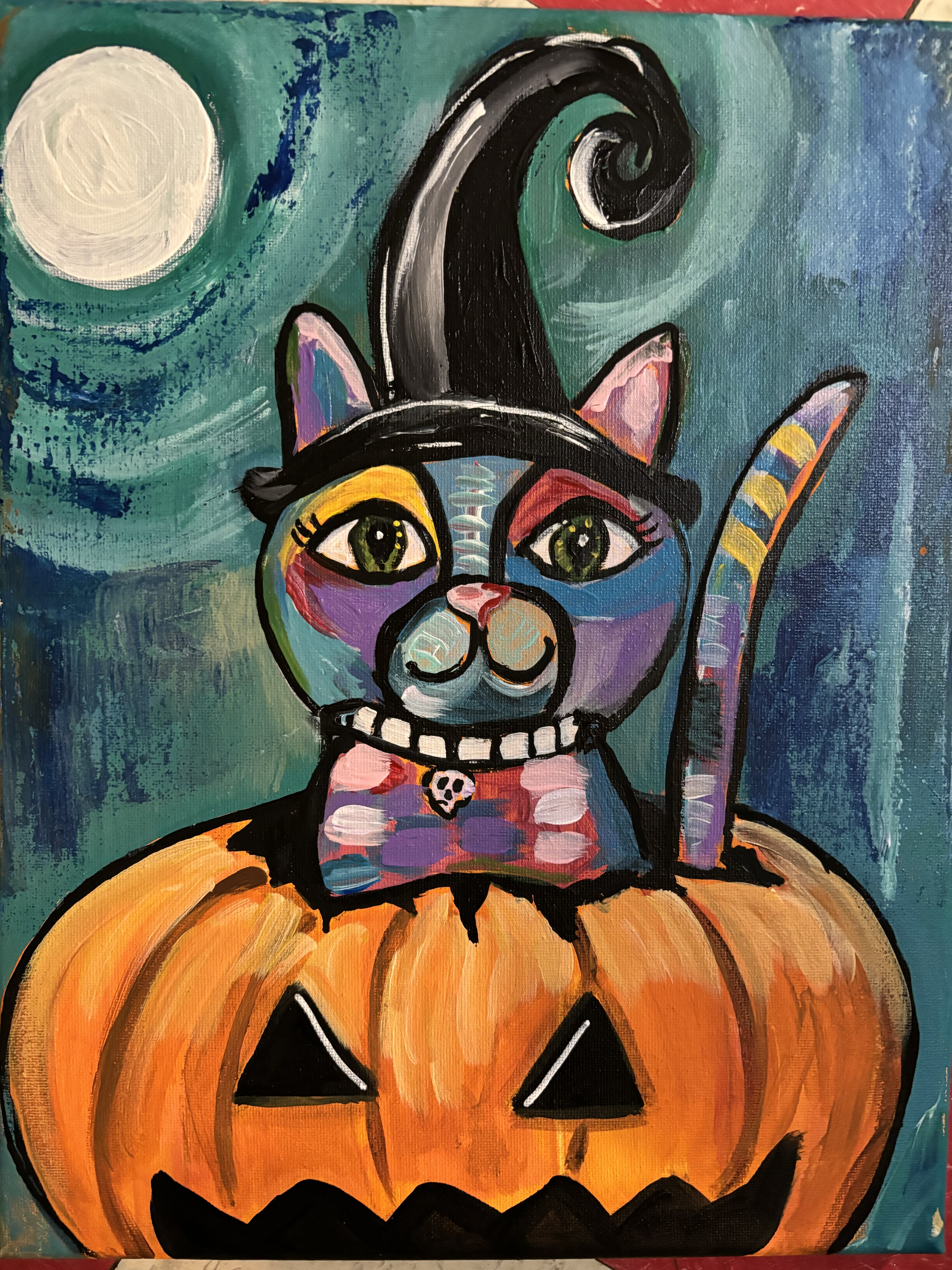 Cat in a pumpkin painting 