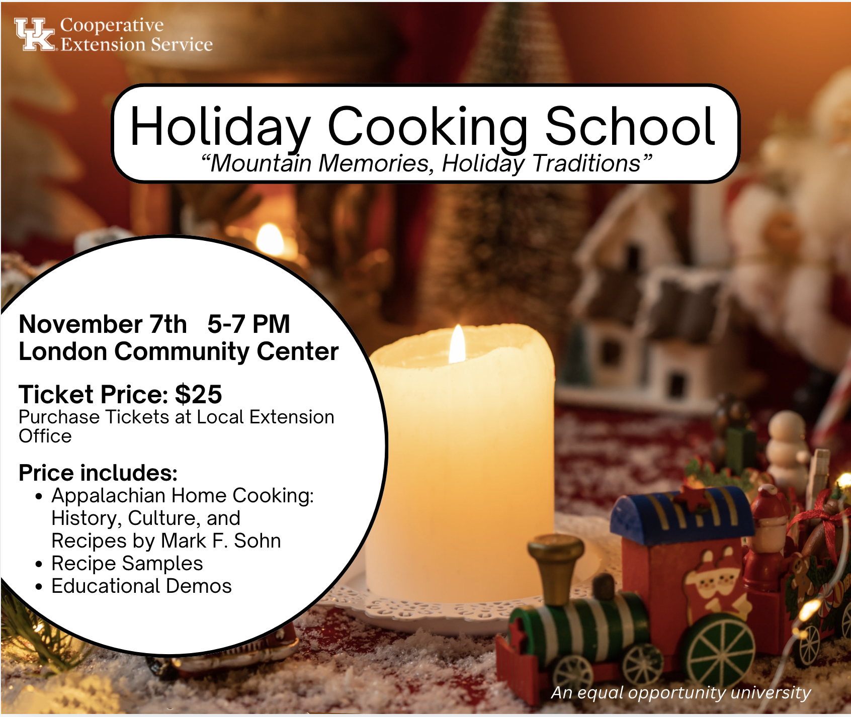 Holiday Cooking School Flyer, includes candle and toy train