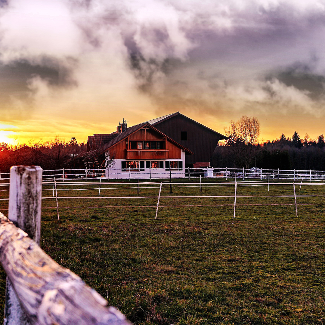 Barn with a sunset